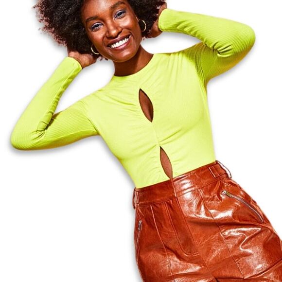 Royalty By Maluma Bodysuit Ribbed Texture Long Sleeves Yellow Women's XXXL NWT - Picture 1 of 10